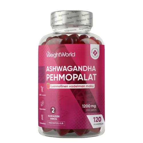 Ashwagandha pehmopalat - 1200 mg 120 pehmopalaa - Intialaista ginsengiä sisältävä ravintolisä henkiseen hyvinvointiin
