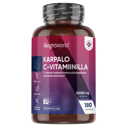 Karpalokapselit C-vitamiinilla - 25000 mg 180 kapselia - Lisäravinne immuunijärjestelmälle ja virtsatien hyvinvoinnille